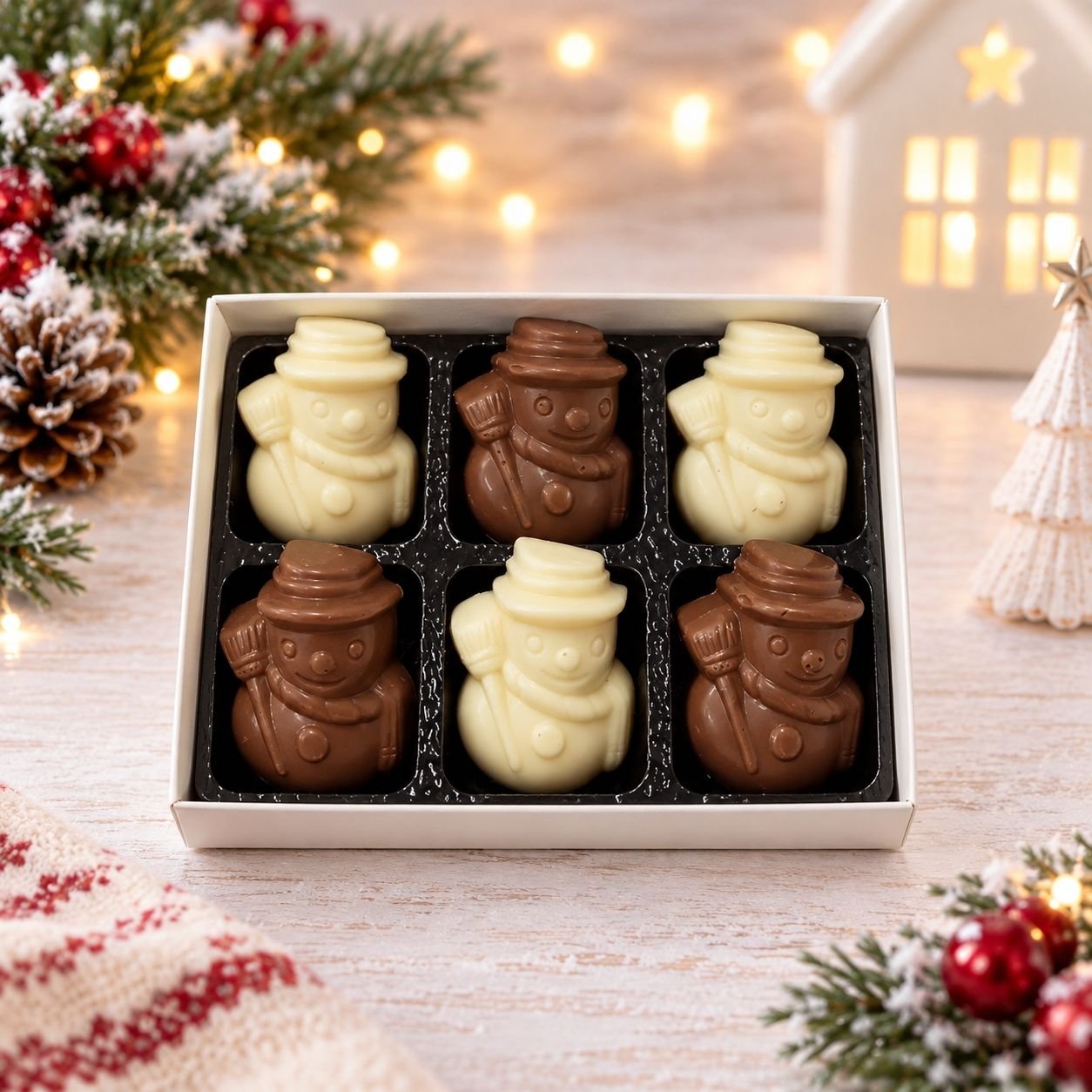 Christmas 6pk Milk & White Solid Snowmen Belgian Chocolates Christmas 6pk Milk & White Solid Snowmen Belgian Chocolates